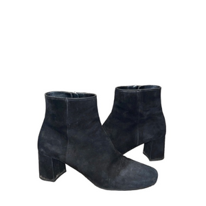 Prada Black Suede Leather Block Heel Rounded Toe Boots Booties Size 9‎